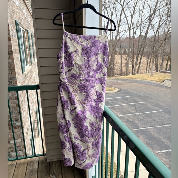 🆕✨DonnaKaran New York Textured Floral Midi Dress Purple Beige Jacquard Size 4,12 - Picture 4 of 16